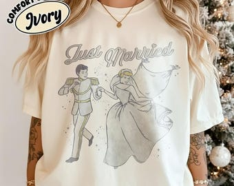 Disney Just Married Shirt, Cinderella Couple Shirt, Disney Bachelorette Comfort Colors Shirt, Disney Bridal Party Shirt,Disney Wedding Shirt
