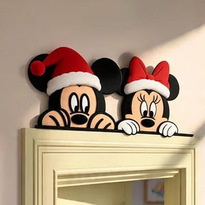 Kerst Mickey Minnie Deurhoekbordje, Mickey Minnie Muurdecoratie, Disney Deurkozijn Kijkgaatje, Disney Woondecoratie, Cadeau voor Kinderkamer