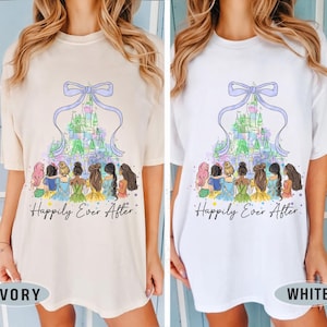 Retro Disney Princess Happily Ever After Shirt, Princess Castle Bow Tshirt, Watercolor Princess Baby Tee, Disney Girls Trip Tee
