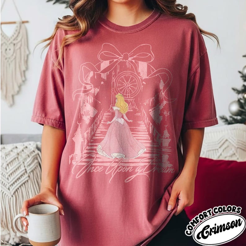 Once Upon A Dream Shirt, Vintage Disney Sleeping Beauty T-Shirt, Princess Aurora Coquette Tee, Pink Disney Princess Shirt, Disney Trip Shirt Crimson-Comfort