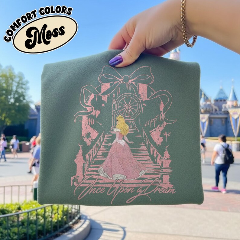 Once Upon A Dream Shirt, Vintage Disney Sleeping Beauty T-Shirt, Princess Aurora Coquette Tee, Pink Disney Princess Shirt, Disney Trip Shirt Moss-Comfort