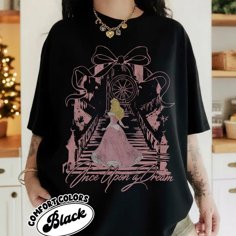 Once Upon A Dream Shirt, Vintage Disney Sleeping Beauty T-Shirt, Princess Aurora Coquette Tee, Pink Disney Princess Shirt, Disney Trip Shirt Black
