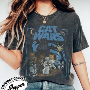 Camiseta vintage dos anos 90 com gato de Star Wars, camiseta retrô de gato guerreiro, presente para amantes de gatos, camiseta retrô de gato espacial, camiseta de gato de ficção científica, presente para fã de Star Wars