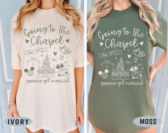 Disney Going to the Chapel Shirt, Personalized Disney Bride Shirt, Disney Bachelorette Party Shirt, Disney Couple Shirt, Disney Engagement