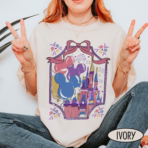 Coquette Bow Disney Castle Shirt, Magical Castle Shirt, Magic Kingdom Shirt, Mickey Balloon Shirt, Disneyland 70th Anniversary Shirt