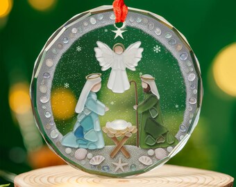 Nativity Christmas Seaglass Ornament, Religious Jesus Birth Ornament, Meaningful Christmas Gift, Baby Jesus Ornament, Christian Gift