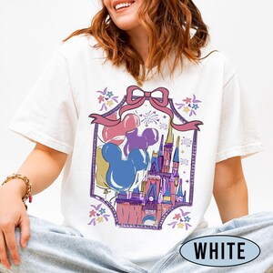 Coquette Bow Disney Castle Shirt, Magical Castle Shirt, Magic Kingdom Shirt, Mickey Balloon Shirt, Disneyland 70th Anniversary Shirt image 2