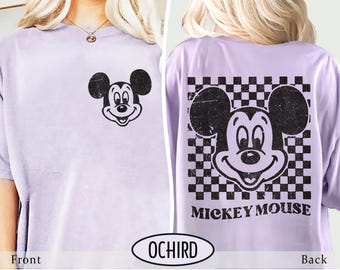 Camiseta vintage de Mickey Mouse de doble cara, camiseta a cuadros de Mickey, camiseta vintage de Mickey, camiseta del Reino Mágico, camisetas de vacaciones en Disneyland