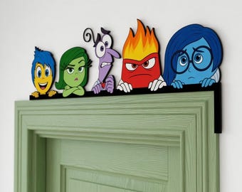 Adorno para puerta de Inside Out, Letrero de esquina para puerta con las palabras Alegría, Tristeza, Ira, Miedo y Asco, Decoración infantil de Pixar, Arte mural sobre salud emocional