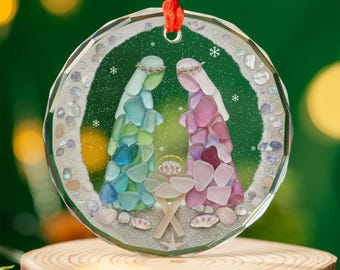 Nativity Christmas Seaglass Ornament, Nativity Scene Ornament, Christian Home Keepsake, Christian Christmas Keepsake, Religious Holiday Gift
