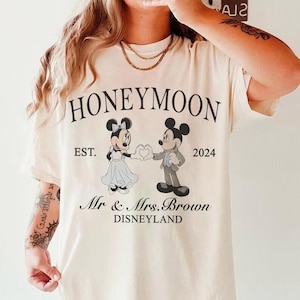 Personalized Disney Honeymoon Club Shirt, Mickey Groom and Minnie Bride Shirt, Mr Mrs Disneyland Shirt, Just Married Disney Shirt