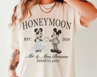 Personalized Disney Honeymoon Club Shirt, Mickey Groom and Minnie Bride Shirt, Mr Mrs Disneyland Shirt, Just Married Disney Shirt