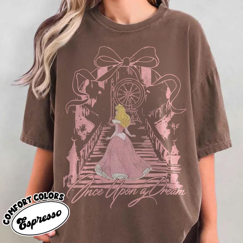 Once Upon A Dream Shirt, Vintage Disney Sleeping Beauty T-Shirt, Princess Aurora Coquette Tee, Pink Disney Princess Shirt, Disney Trip Shirt Espresso-Comfort