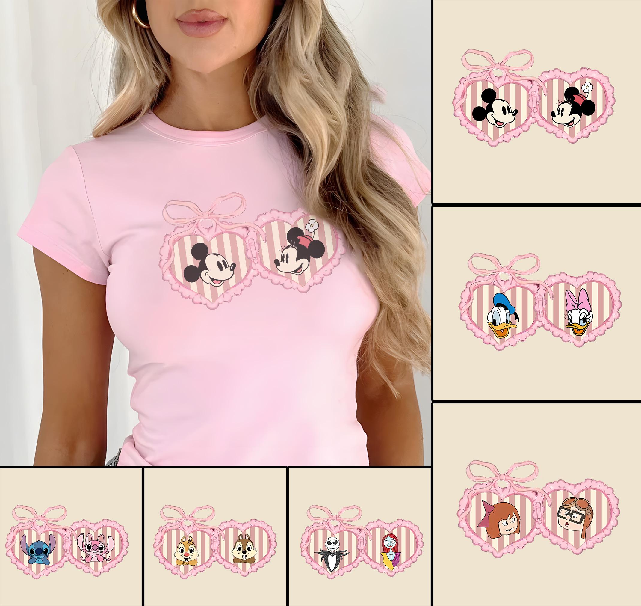 Coquette Bow Disney Locket Baby Tee, Mickey Minnie Disney Couple, WDW Disneyland Shirts, Mickey Coquette T-Shirt
