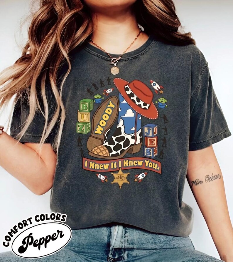 Vintage I Knew It I Knew You Comfort Color Shirt, TS and Toy Story 5 Friendship Shirt, Jessie Cowboy Tee, Disneyland Toy Story Shirt Pepper-Comfort