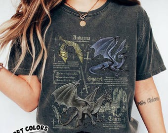Maglietta Comfort Colors del Quarto Ala del Drago, Maglietta del Basgiath War College, Maglietta Violet Sorrengail, Maglietta Tairn & Andarna, Magliette del Cavaliere del Drago