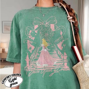 Once Upon A Dream Shirt, Vintage Disney Sleeping Beauty T-Shirt, Princess Aurora Coquette Tee, Pink Disney Princess Shirt, Disney Trip Shirt Light Green-Comfort