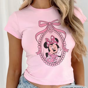 Pink Disney Minnie Baby Tee, Minnie Coquette Bow Shirt, Disney Minnie Shirt, Disney Y2K Baby Tee, Minnie Bow T-Shirt,Coquette Pink Bow Shirt