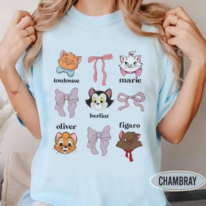 Disney Cat Shirt, Marie Toulouse Berlioz Tee, Coquette Kitty Bow T-Shirt, Oliver And Figaro Cute Cat Tee, Vintage Disney Feline Shirt
