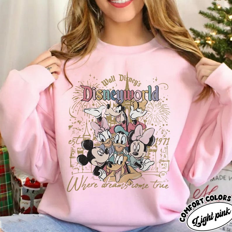 Vintage Walt Disney Disneyworld Est 1971-skjorta, Disneyworld-skjorta, Disney-familjesemester 2026-skjorta, Disney-resa-tröja, Disney-gruppskjorta Light pink - Sweater