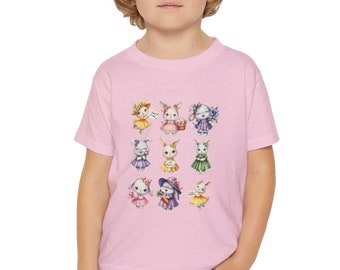 Easter Bunnies Tee Heavy Cotton™ Toddler T-shirt Festive Kids Shirt Happy Easter Banner Holding Bunnies Colorful Easter Toddler Gift