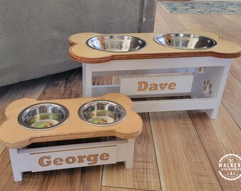 Custom Wood Dog Bowl Feeder - Personalized Dog Bowl - Medium to Large Breed Dog Bowl - Elevated Dog Bowl Feeder