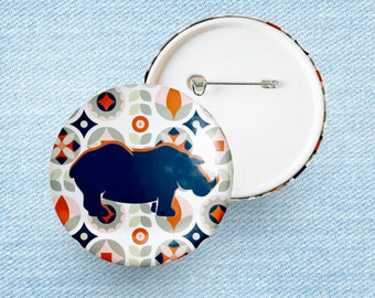 Rhinocéros bleu marine - Badge et Magnet 58 mm