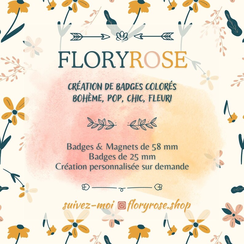 Floryrose : création de badges colorés bohème, pop, chic, fleuri