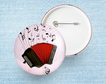 Accordéon avec notes de musique - Badge et Magnet 58 mm