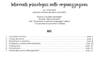 Complete notes on Psychological Interventions for Organizations, Academic Year 2025/2026 (D. Gazzaroli)