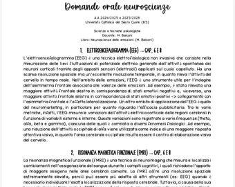 Answers to the oral exam questions in Cognitive Neuroscience with Elements of Functional Neuroanatomy, Academic Years 2024/2025 and 2025/2026 (M. Balconi)