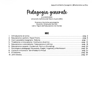 May include: A white document titled Pedagogy Generale for the 2023/2024 academic year at Università Cattolica del Sacro Cuore. It lists course details, the instructor Emanuele Serrelli, and a table of contents with ten numbered topics.