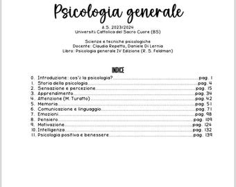 Complete Notes on General Psychology, Academic Year 2023/2024 (C. Repetto)