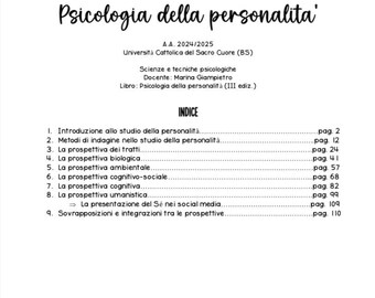 Complete Notes on Personality Psychology, Academic Year 2024/2025 (M. Giampietro)