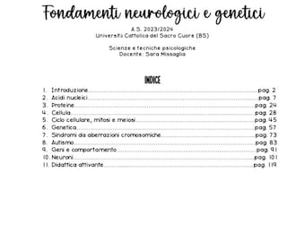 Complete notes on Neurobiological and Genetic Foundations, Academic Year 2023/2024 (S. Missaglia)