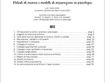 Complete notes on Research Methods and Measurement Models in Psychology, Academic Year 2024/2025