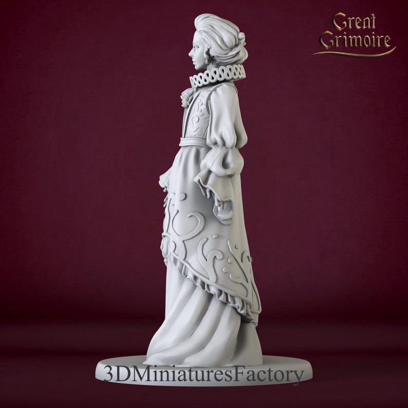 Elegant fantasy woman miniature for tabletop RPGs