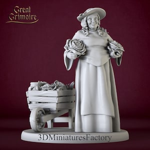 Miniature | Female Maria and cart - DnD Miniature for Tabletop Games - Premium dnd Miniature - Dungeons and Dragons - 3D Printed