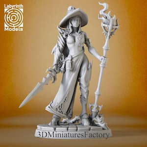 DnD-miniatuur | Halloween-collectie Fire Witch - 3D-geprint beeldje Dungeons and Dragons voor tabletop-RPG