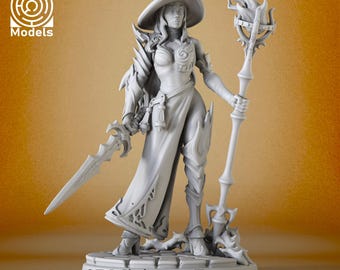 Miniature | Fire Witch Halloween Collection - DnD Miniature for Tabletop Games - Premium dnd Miniature - Dungeons and Dragons - 3D Printed