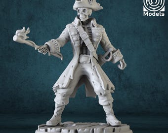 Skeleton Pirate Miniature | Undead Captain NPC Monster | 28mm-40mm Resin D&D Pathfinder Mini