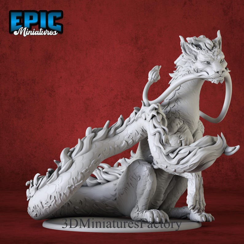 Cat dragon resin miniature curled around base