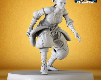 Monk Adventurer Female Hide Miniature – Resin Figure for DnD and Tabletop RPGs