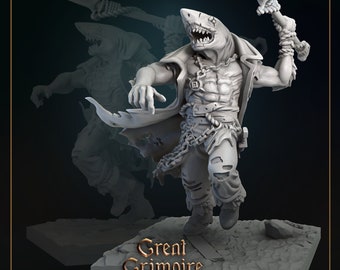 Miniature Monster Captain Shark from 28mm to 54mm- DnD Miniature for Tabletop Games - Premium dnd Miniature - 3D Printed