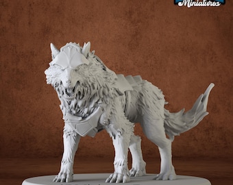 Miniature | Fenrir Wolf Armored - DnD Miniature for Tabletop Games - Premium dnd Miniature - Dungeons and Dragons - 3D Printed