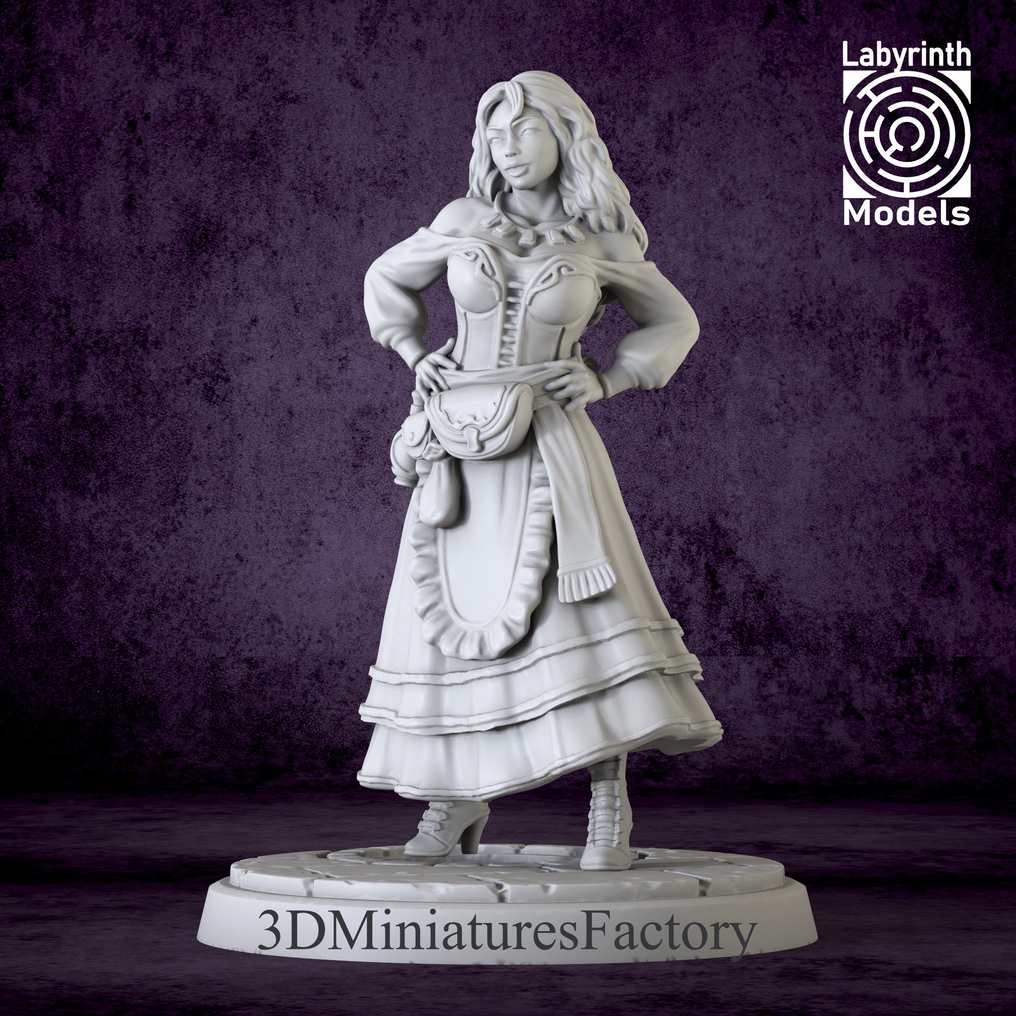 Female Miniature Shopkeeper from 28mm to 72mm - DnD Miniature for Tabletop Games - Premium dnd Miniature - Dungeons and Dragons 3D Printed