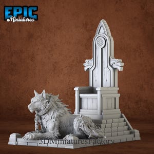 Miniature | Fenrir Wolf Chained Guarding Lay - DnD Miniature for Tabletop Games - Premium dnd Miniature - Dungeons and Dragons - 3D Printed