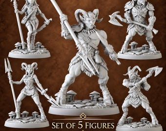 DnD Mini Bundle - Faun Warrior Miniatures – 3D Printed Resin Figures for D&D (5 Pack)