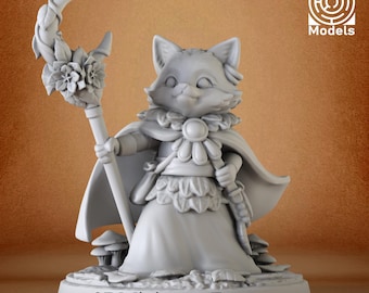 Forest Vulpine Mage Miniature – 3D Printed DnD Tabletop Figure
