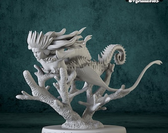 Seahorse Mermaid Swimming | Aquatic Fantasy Creature | 28mm-40mm Resin D&D Pathfinder Mini